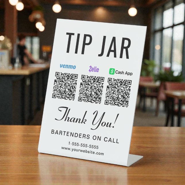 Tip Jar Venmo Zelle Cashapp QR Codes Sockelschild (Tip Jar Venmo Zelle Cashapp QR Codes Pedestal Sign)