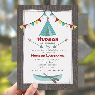 Tipi Birthday Party Invitation Red + Turquoise Einladung