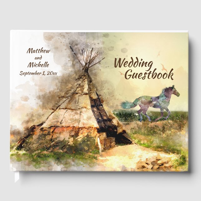 Tipi und Indian Pony Boho Horse Teepee Wedding Gästebuch (Vorderseite)
