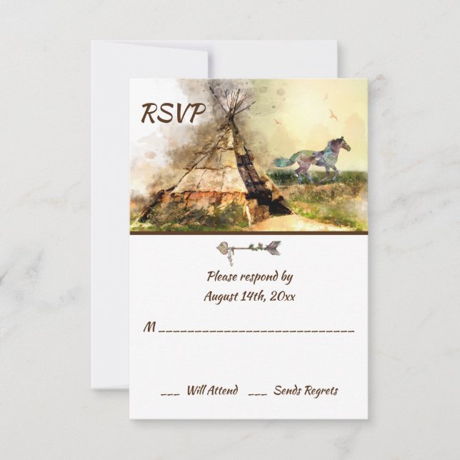 Tipi und Indian Pony Boho Horse Teepee Wedding RSVP Karte (Vorderseite)