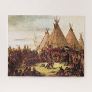 Tipis Sioux Kriegsrat George Catlin Circa 1850  Puzzle