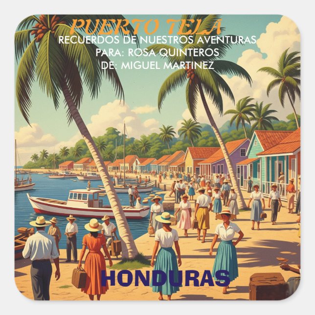  tipo chapa PUERTO DE TELA Quadratischer Aufkleber (Vorderseite)