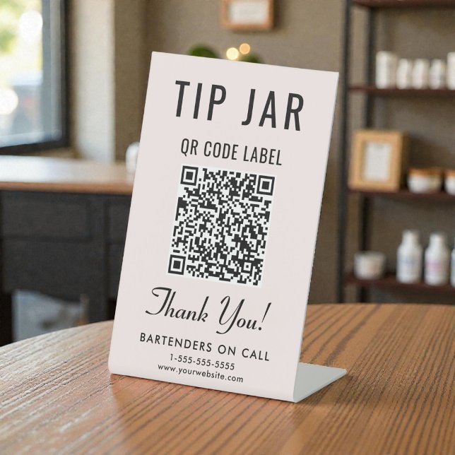 Tipp Jar QR Code Rosa Tablette Sockelschild (Tip Jar QR Code Pink Tabletop Pedestal Sign)
