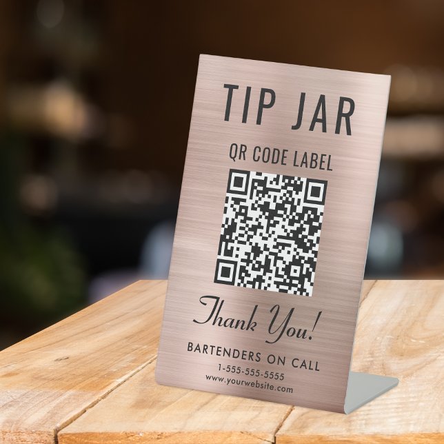 Tipp Jar QR Code Rose Gold Tabletop Sockelschild (Empower your customers to tip conveniently and securely with just a scan – no more fumbling for cash)