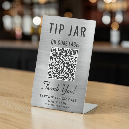 Tipp Jar QR Code Silver Tabletop Sockelschild