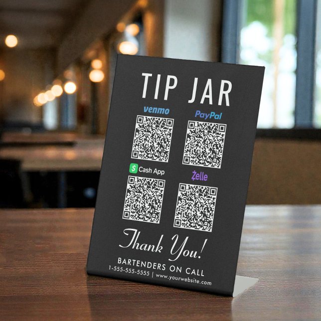 Tipp Jar QR Code Venmo Paypal Cashapp Zelle Sockelschild (Tip Jar QR Code Venmo Paypal Cashapp Zelle Pedestal Sign)