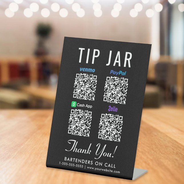 Tipp Jar QR Code Venmo Paypal Cashapp Zelle Sockelschild (Empower your customers to tip conveniently and securely with just a scan – no more fumbling for cash)