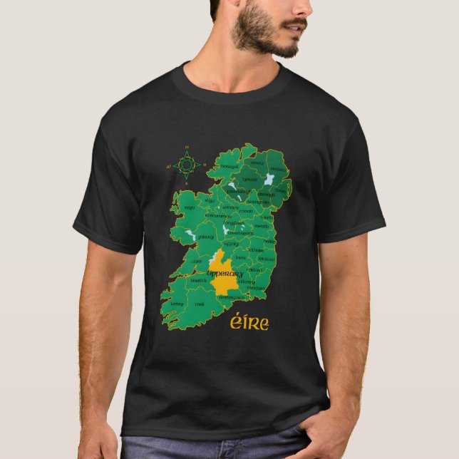 Tipperary Ireland County Map Eire Irish Travel T-Shirt (Vorderseite)