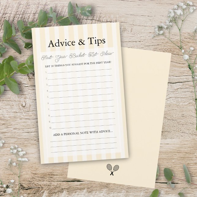 Tipps für das Baby Duschspiel in der Gelben Eckell (elegant yellow preppy chic baby shower advice tips for the mommy mother to be game sheet paper)