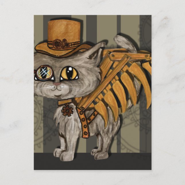 Tipps Steampunk Cat Fairy Postkarte (Vorderseite)
