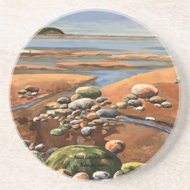 Tips Out Seashore Beach Ocean Szene Original Hand Getränkeuntersetzer (Vorne)