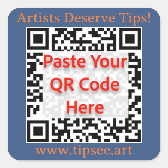 TipSee Member Custom QR sticker, blue background,  Quadratischer Aufkleber (Vorderseite)