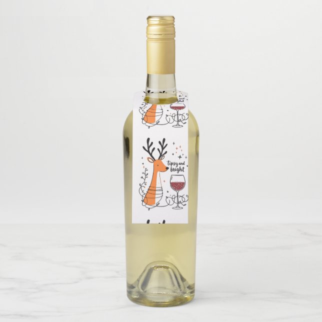 Tipsy and Bright Reindeer  Flaschenanhänger (Auf Flasche)