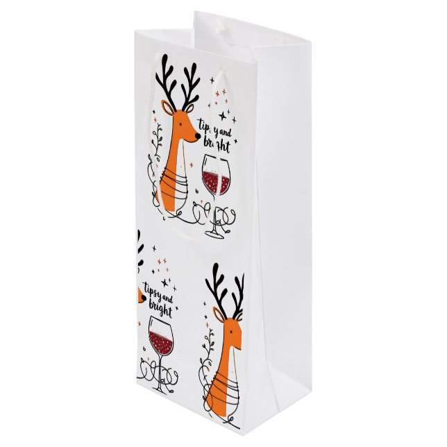 Tipsy and Bright Reindeer  Geschenktüte Für Weinflaschen (Rückseite Schrägansicht)