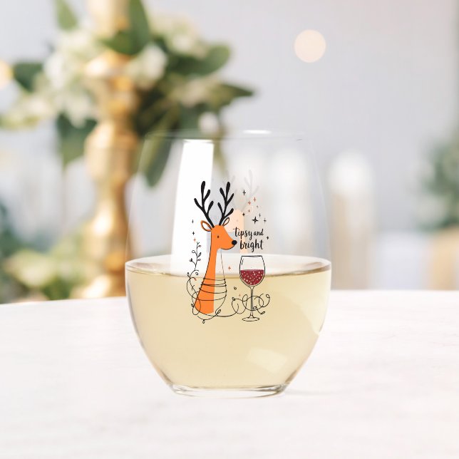 Tipsy and Bright Reindeer  Weinglas Ohne Stiel (Insitu (Hochzeit))