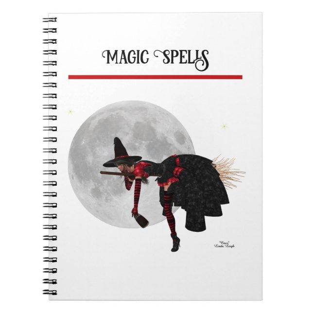 Tipsy Witch on Flying Broom Spiral Notebook Notizblock (Vorderseite)