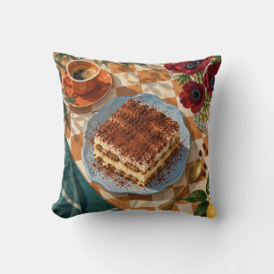 Tiramisu Espresso Rote Blumen Gingham-Teetisch Kissen