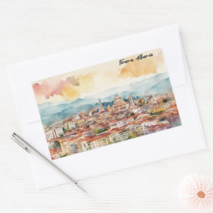 Tirana Albanien Aquarellmalerei Panoramablick Rechteckiger Aufkleber
