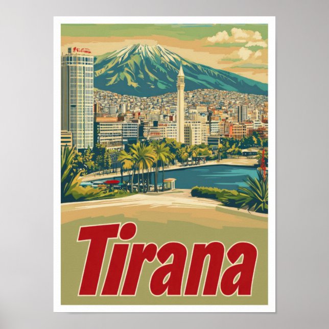 Tirana Albanien Art Vintage Reise Illustration Poster (Vorne)