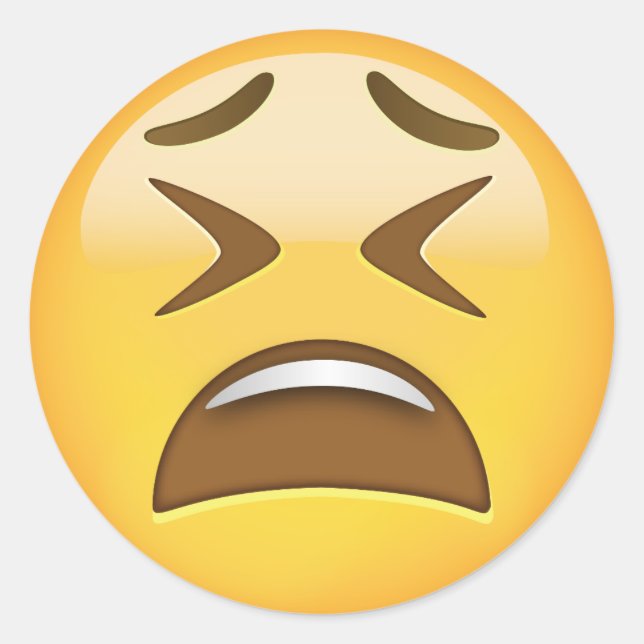 Tired Face Emoji Runder Aufkleber (Vorderseite)