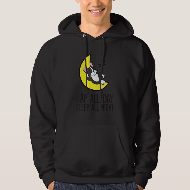 Tired Nap All Day Sleep All Night Cute Boston Terr Hoodie (Vorderseite)