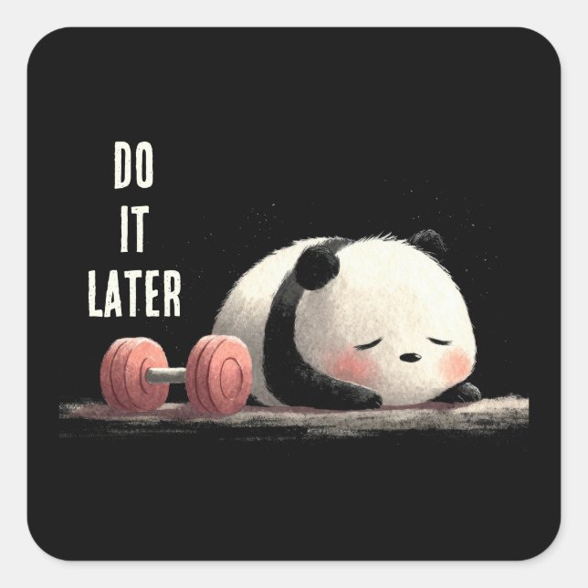 Tired Panda Gym – Cute Funny Workout Art Quadratischer Aufkleber (Vorderseite)