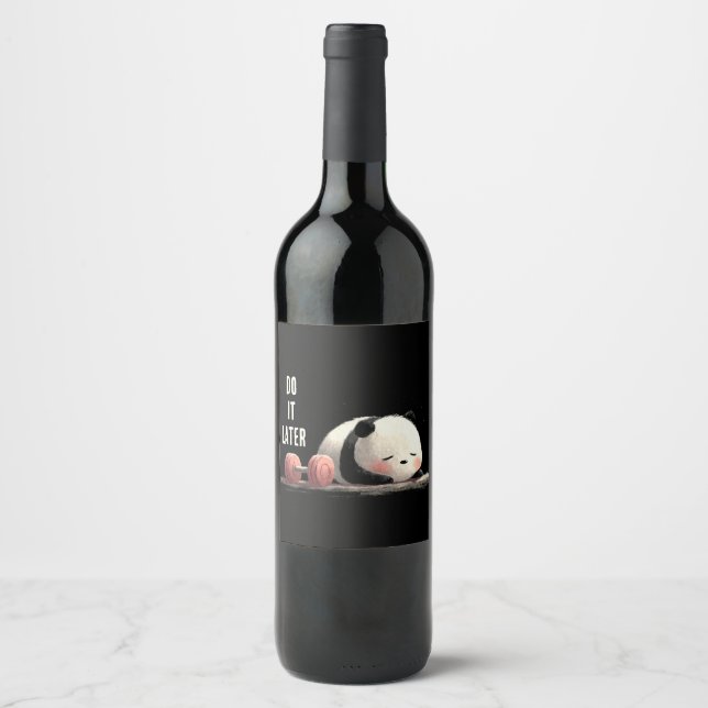 Tired Panda Gym – Cute Funny Workout Art Weinetikett (Vorderseite)