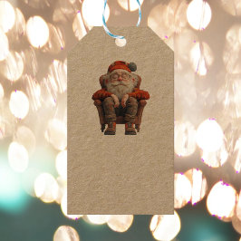Tired Santa 2 Kraft Gift Tags Geschenkanhänger