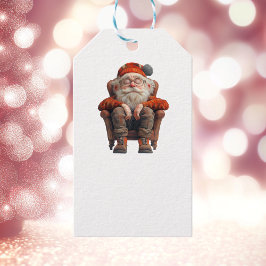 Tired Santa 2 White Gift Tag Geschenkanhänger