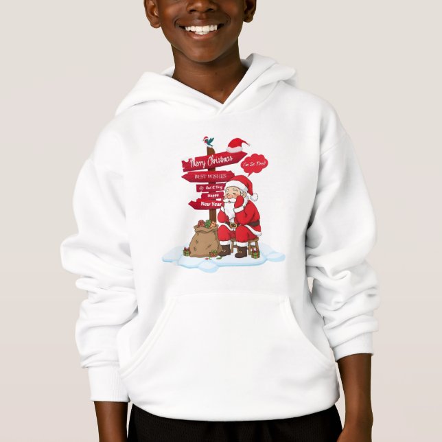 Tired Santa Kids Cozy Christmas Pullover Hoodie (Vorderseite)