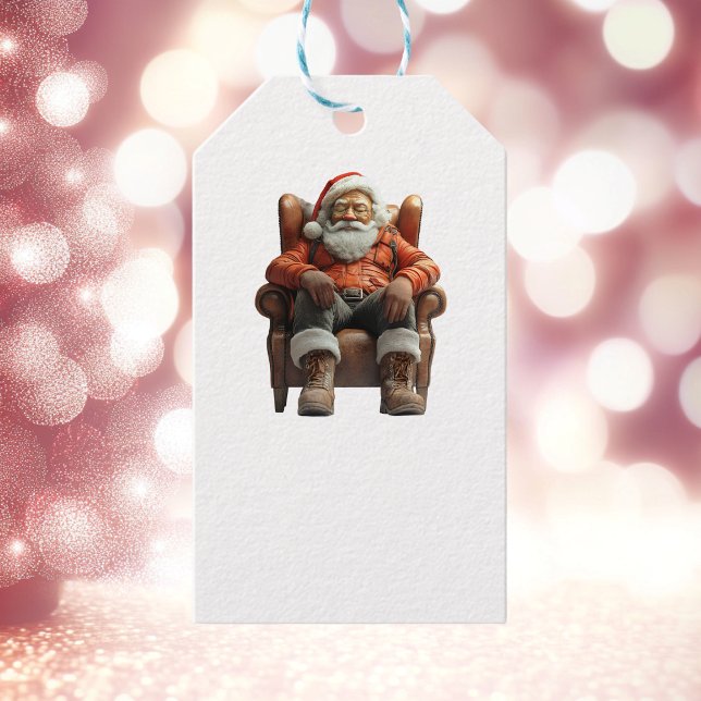 Tired Santa White Gift Tag Geschenkanhänger (Von Creator hochgeladen)