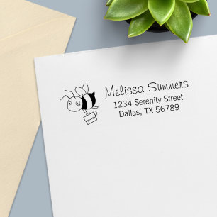 Tired Stressed Bee Holding Briefcase-Adresse Permastempel