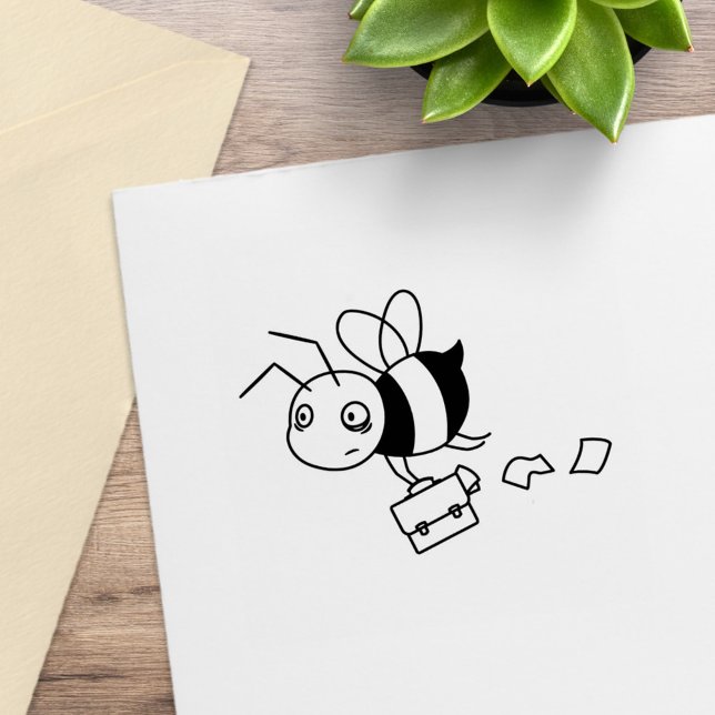 Tired Stressed Worker Bee Holding Briefcase Gummistempel (Von Creator hochgeladen)