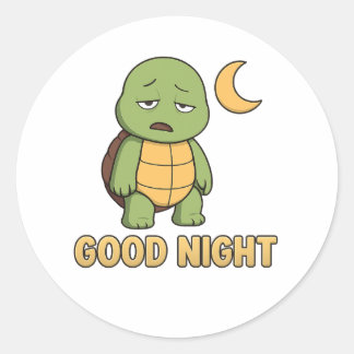 Tired turtle saying Good Night Runder Aufkleber