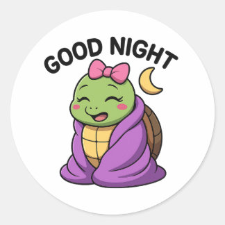 Tired turtle saying Good Night Runder Aufkleber