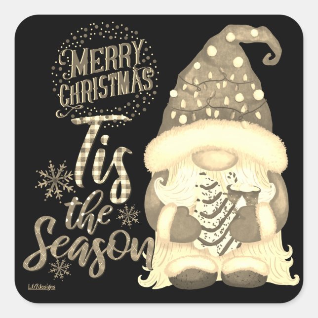 TIS THE SAASON lustige Weihnachtsgnome Quadratischer Aufkleber (Vorderseite)
