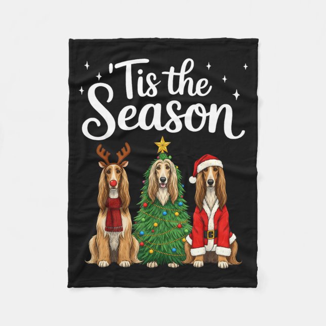 Tis The Season Afghan Hound Christmas Santa Dog Lo Fleecedecke (Vorderseite)