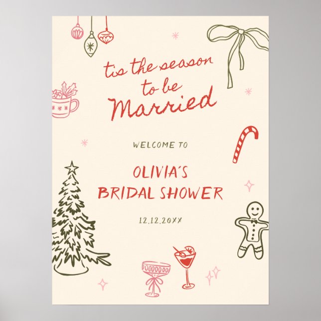 Tis The Season Bridal Shower Hand Drawn Welcome Poster (Vorne)