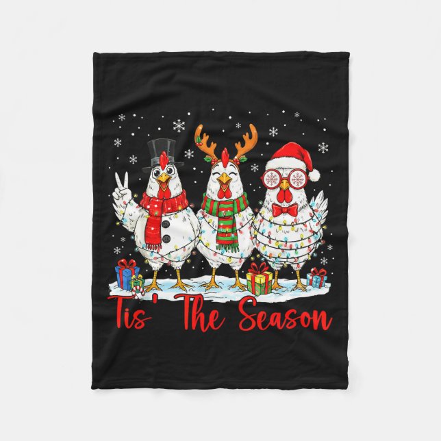 Tis The Season Christmas Funny Chicken Santa Hat X Fleecedecke (Vorderseite)