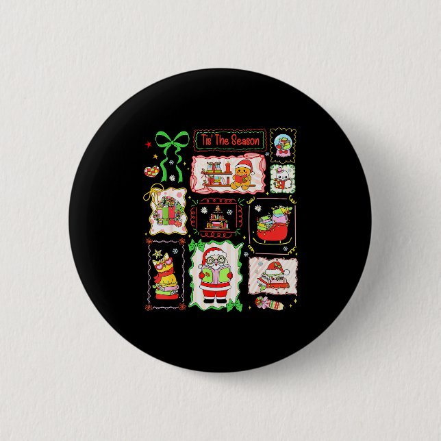 Tis The Season Christmas Gingerbread Santa Book Te Button (Vorderseite)