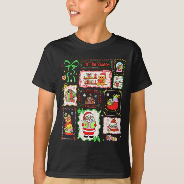 Tis The Season Christmas Gingerbread Santa Book Te T-Shirt (Vorderseite)