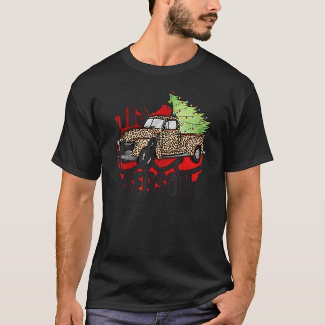 Tis The Season Christmas Tree Lights on Leopard Tr T-Shirt (Vorderseite)
