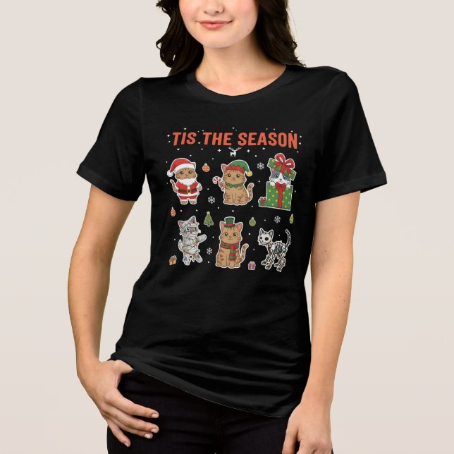 Tis The Season Cute Cat Squad Christmas Gift Tri-Blend Shirt (Vorderseite)