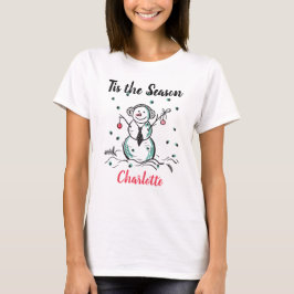 Tis The Season Doodle Snowman Snowflakes Christmas T-Shirt