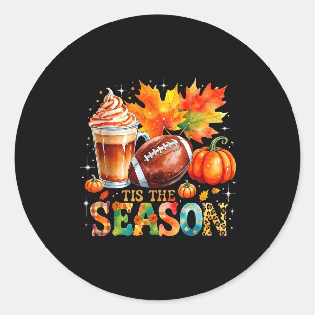 Tis The Season Fall Coffee Football Autumn Gift  Runder Aufkleber (Vorderseite)