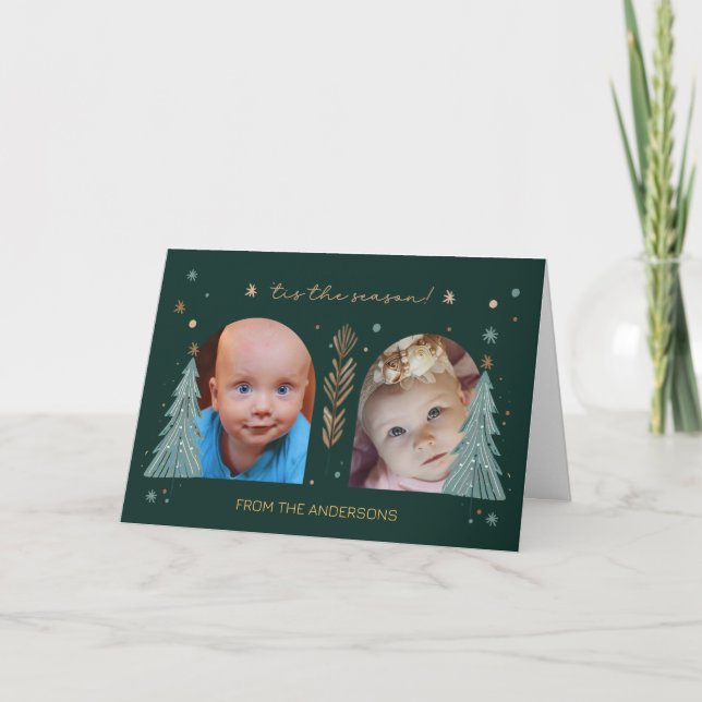 Tis the Season Green Christmas Photo Two Arches Karte (Vorderseite)