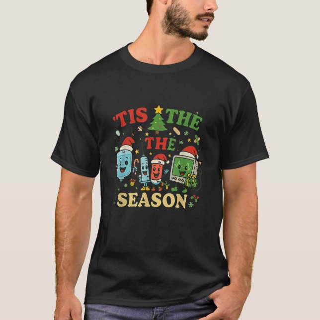 Tis The Season Groovy Christmas ER Nurse Emergency T-Shirt (Vorderseite)