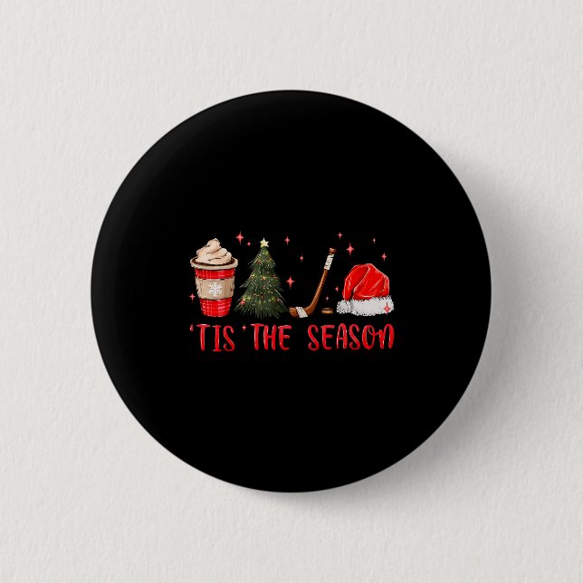 Tis The Season Hockey Coffee Xmas Tree Ice Hockey  Button (Vorderseite)