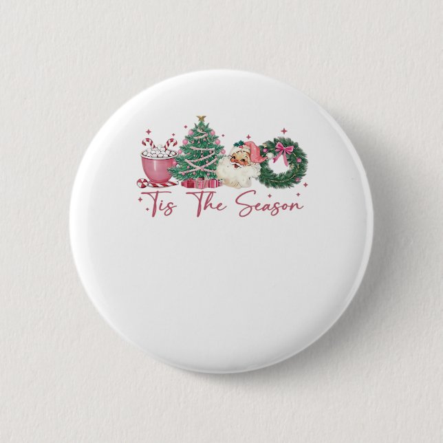 Tis The Season Merry Christmas Cute Xmas Coffee Ch Button (Vorderseite)
