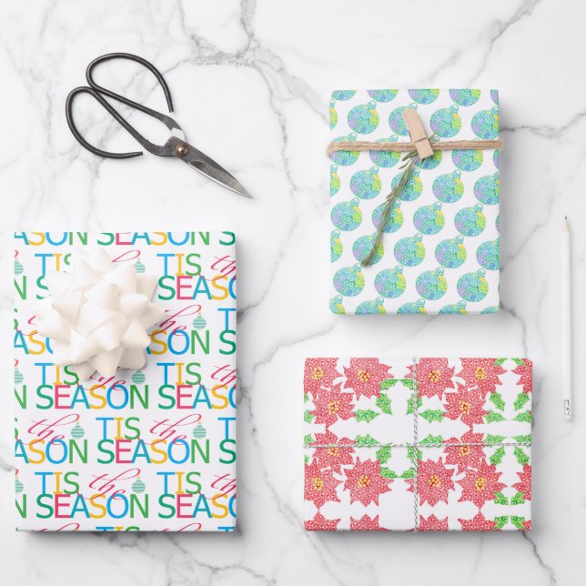 Tis the Season Multi Design Wrapping Paper Geschenkpapier Set (Vorderseite)